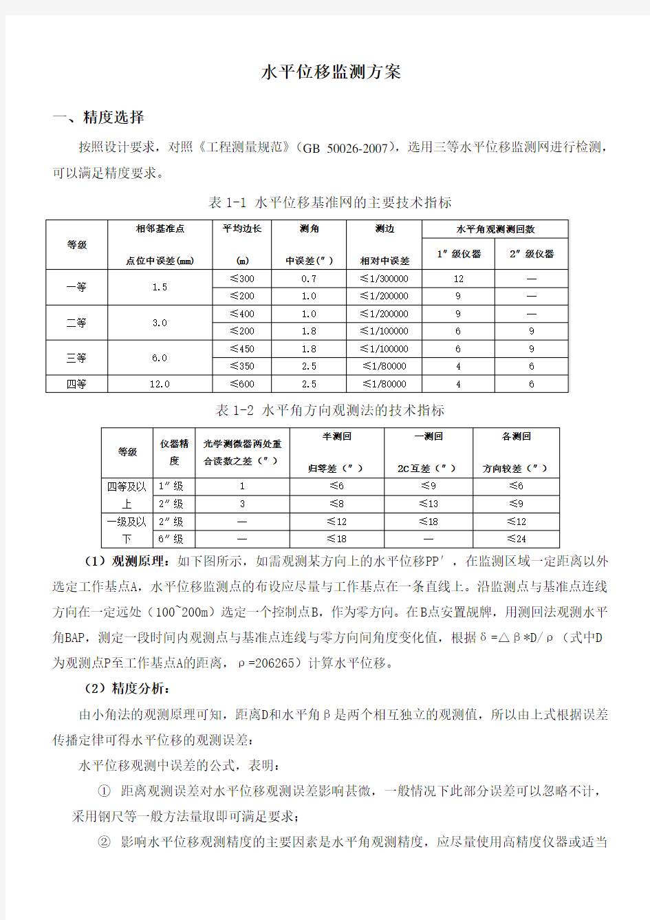 水平位移监测方案