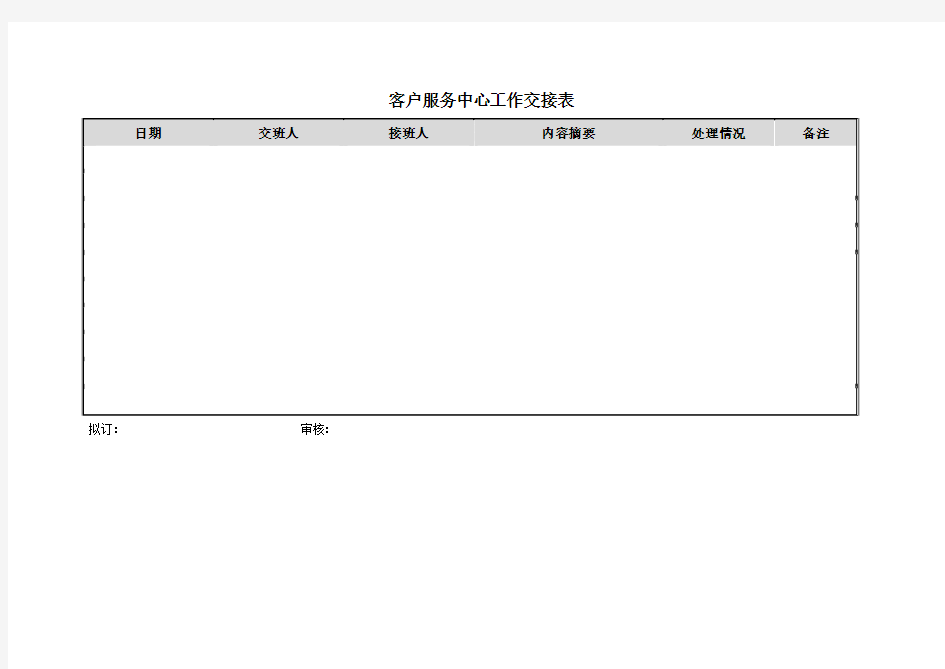 客户服务中心工作交接表