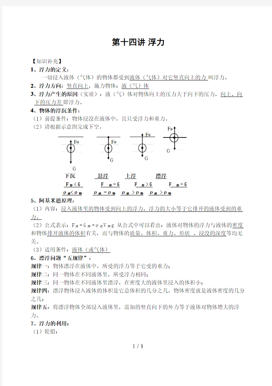 物理竞赛培训14(浮力)