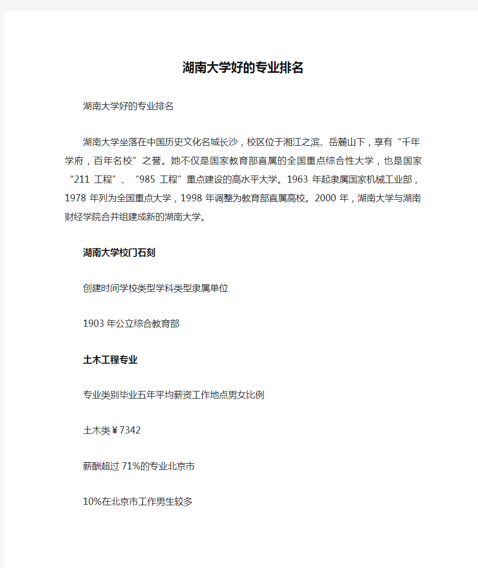 湖南大学好的专业排名