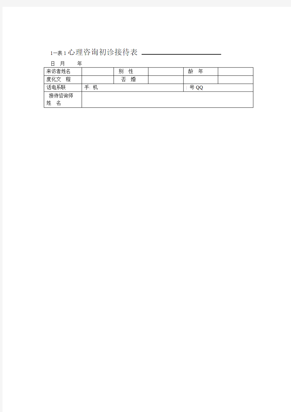 心理咨询初诊接待表