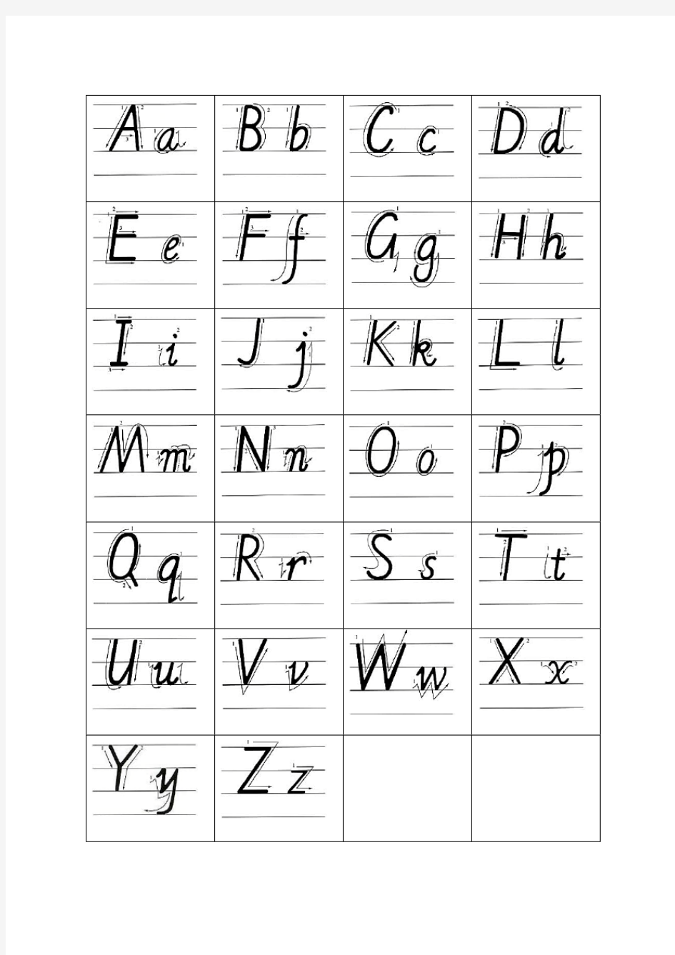 26个英文字母-四线三格书写练习-A4打印