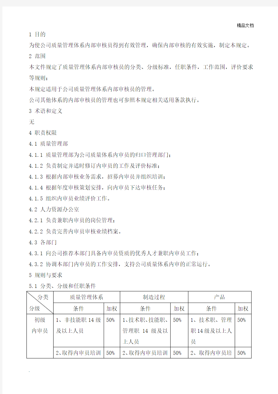 质量管理体系内审员管理规定