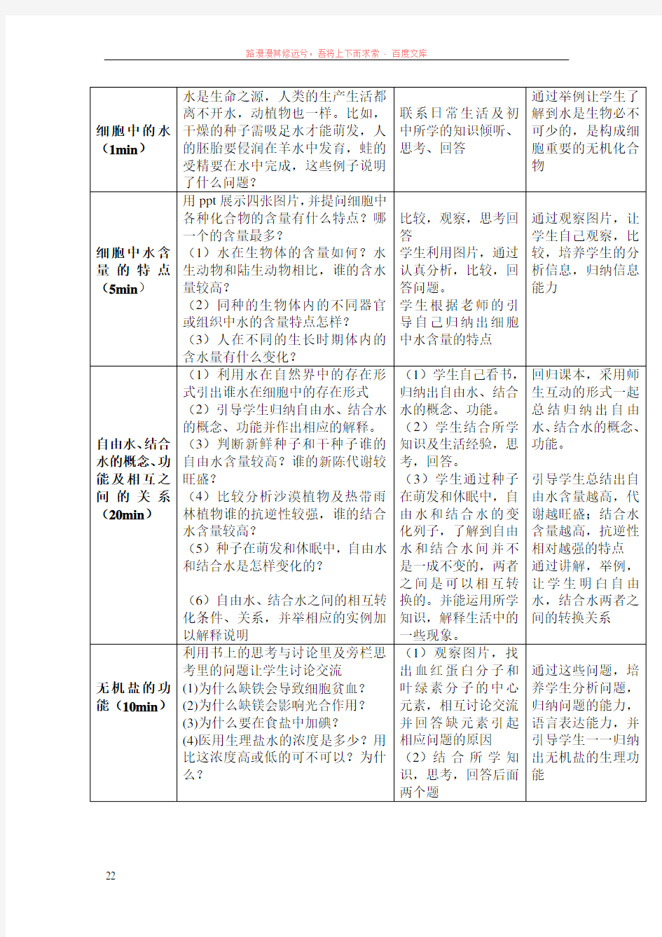 细胞中的无机盐教案