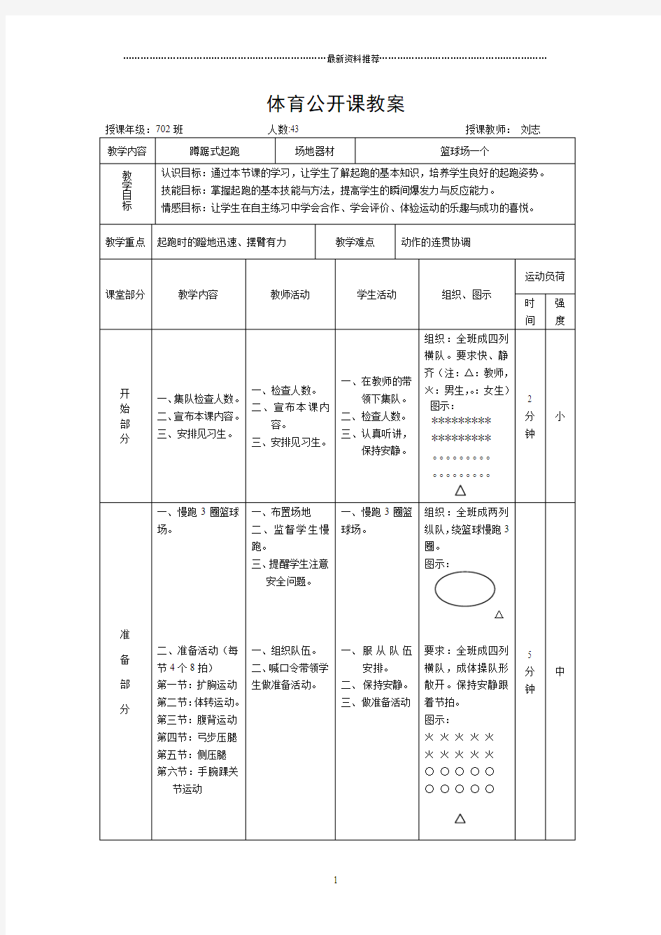 初中体育-蹲踞式起跑教案公开课精编版