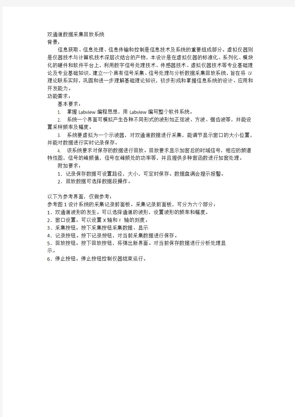 双通道数据采集回放系统