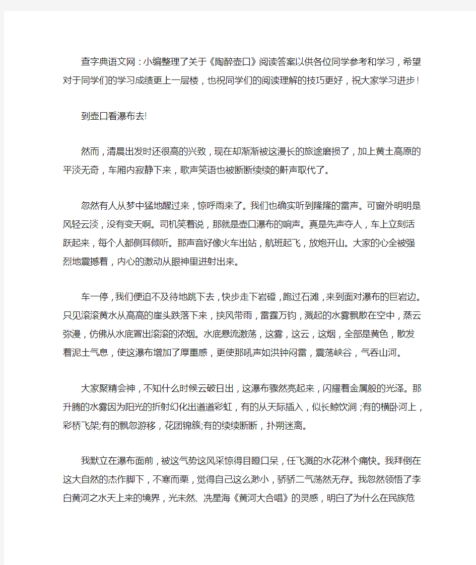 《陶醉壶口》阅读答案