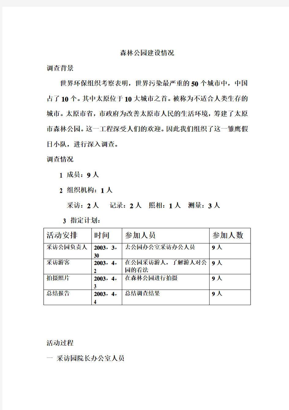 森林公园建设情况