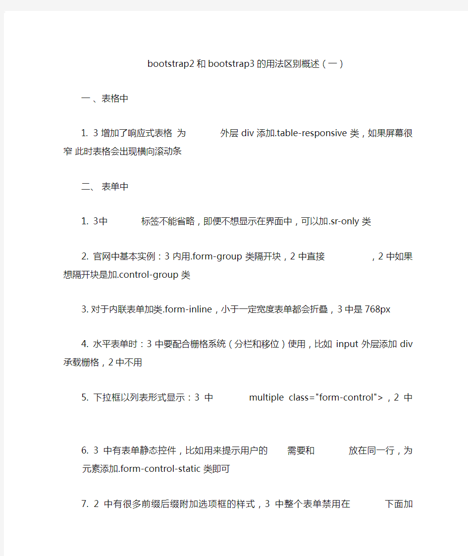 bootstrap2和bootstrap3的用法区别概述(一)