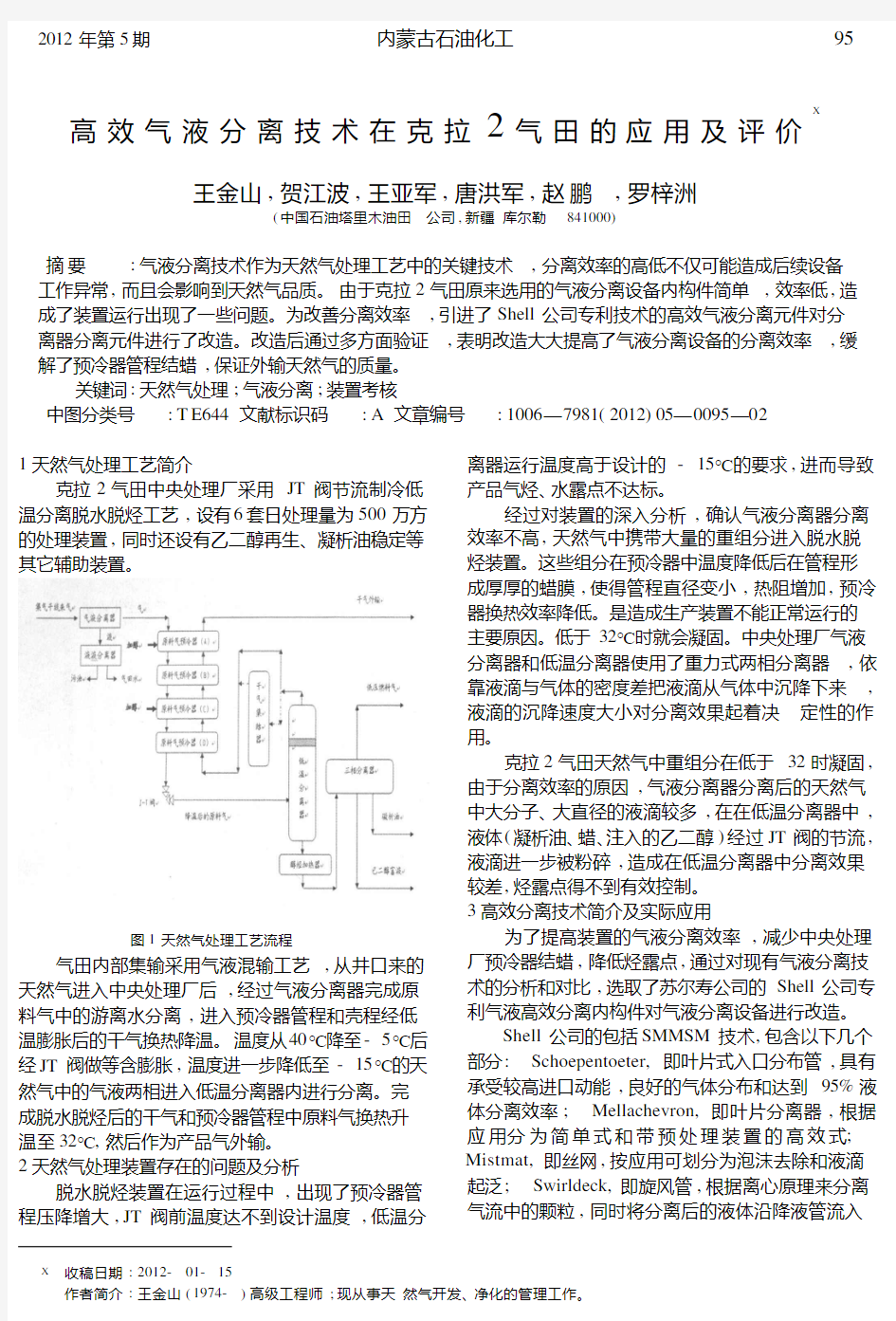 高效气液分离技术在克拉2气田的应用及评价