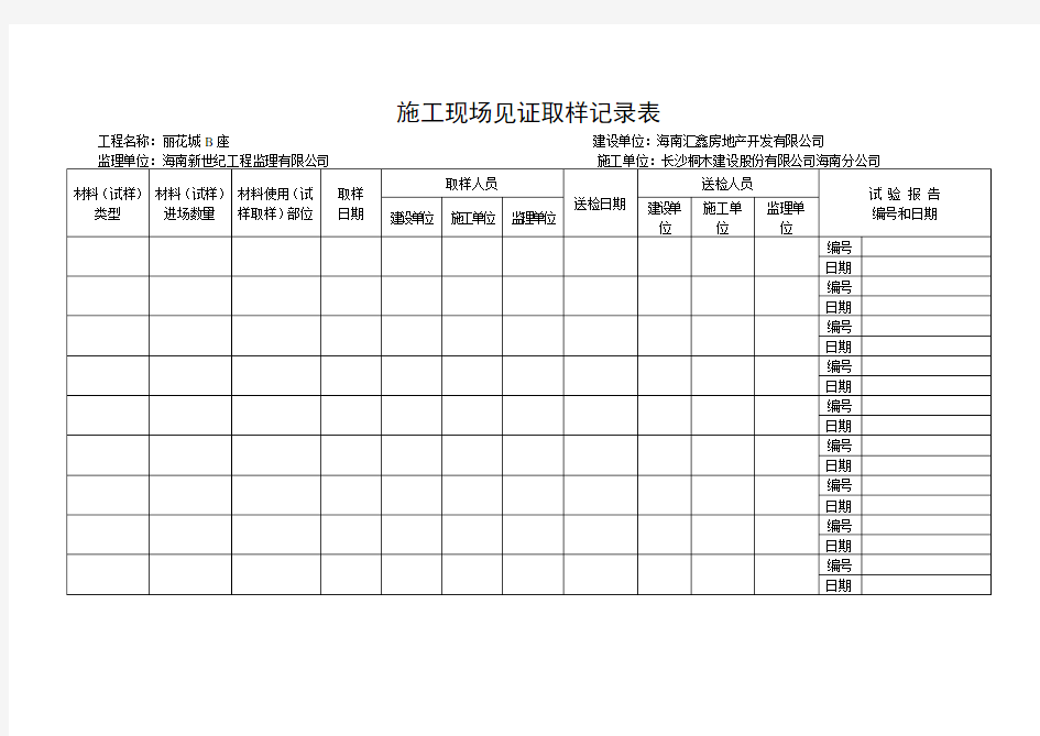 混凝土试块见证取样记录表