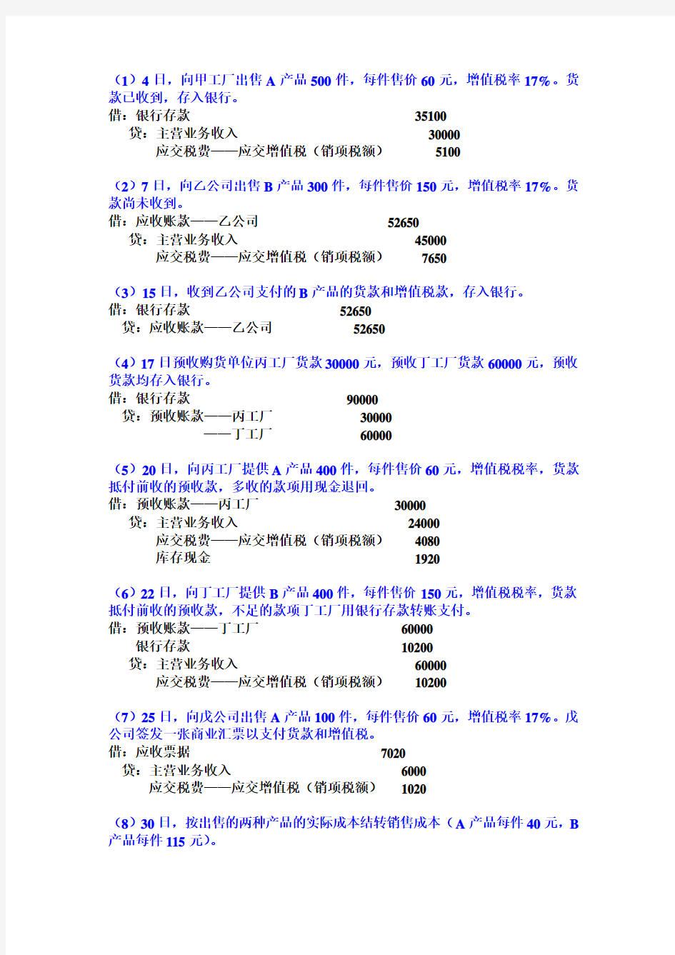 5-3销售业务核算练习题参考答案