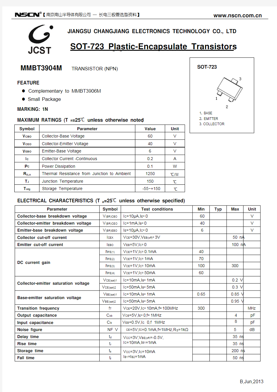 MMBT3904M贴片三极管 SOT-723三极管封装MMBT3904M参数