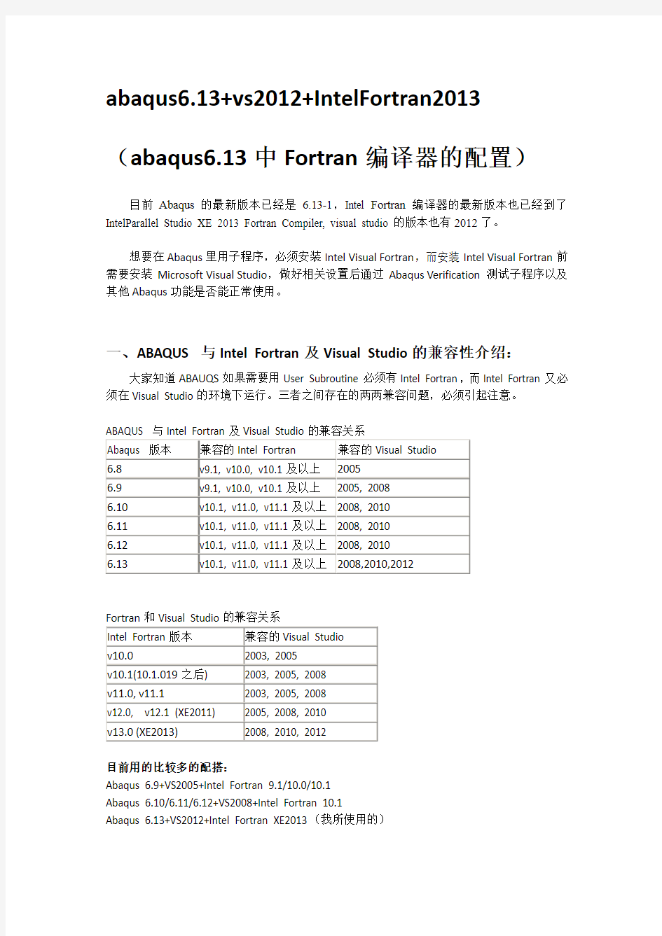 abaqus6.13+vs2012+Intel Fortran 2013 (abaqus6.13中Fortran编译器的配置)