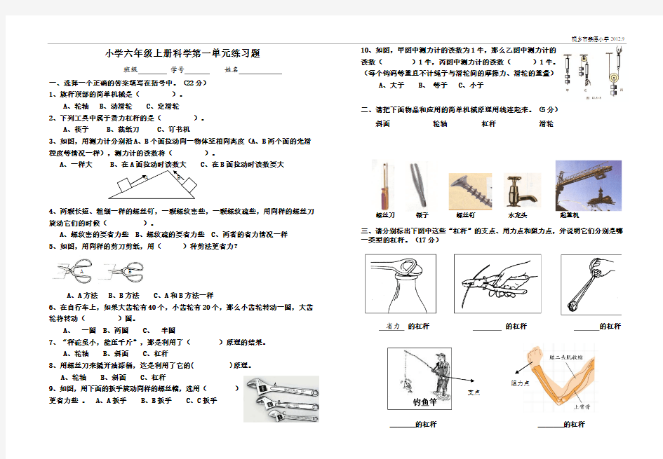 六上科学第一单元练习题