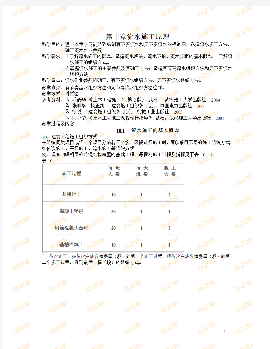 土木工程施工教案精品课程第十章 流水施工组织