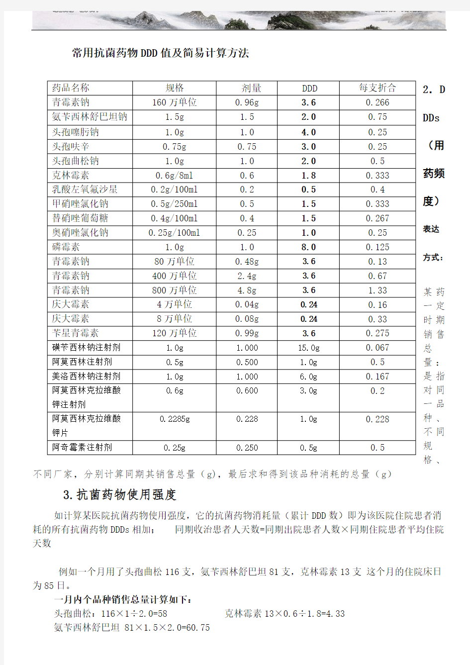 常用抗菌药物DDD值及简易计算方法