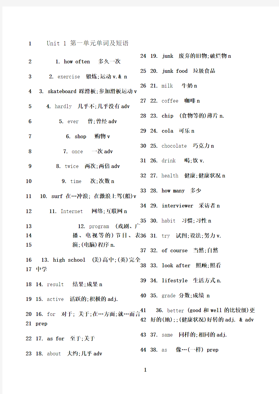 最新初二英语单词表(人教版)