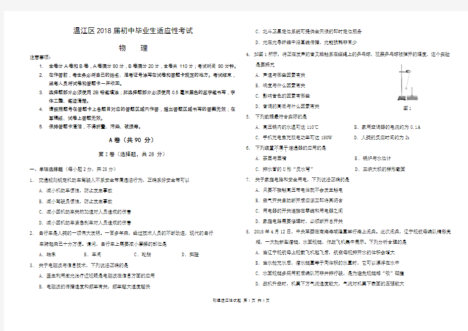 2018年中考适应性考试试题