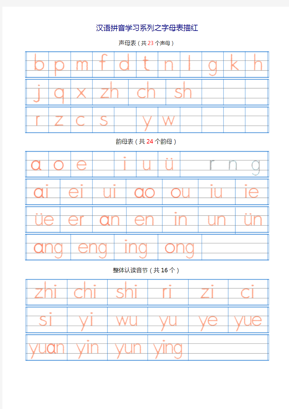 (完整版)一年级汉语拼音字母表描红全(A4直接打印)