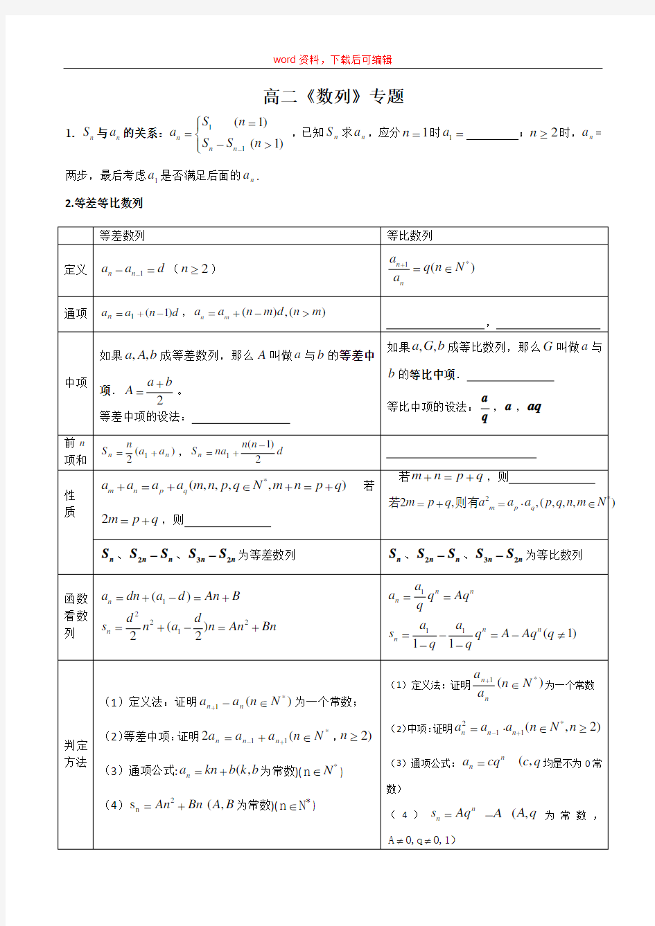 高二数学数列练习题(含答案)(完整资料)