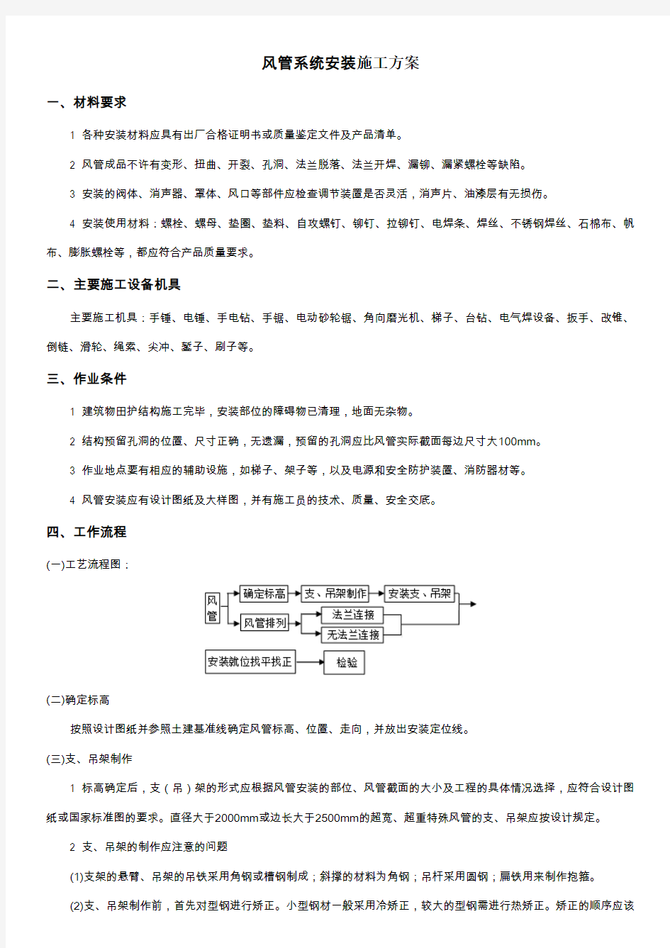 风管系统安装施工方案