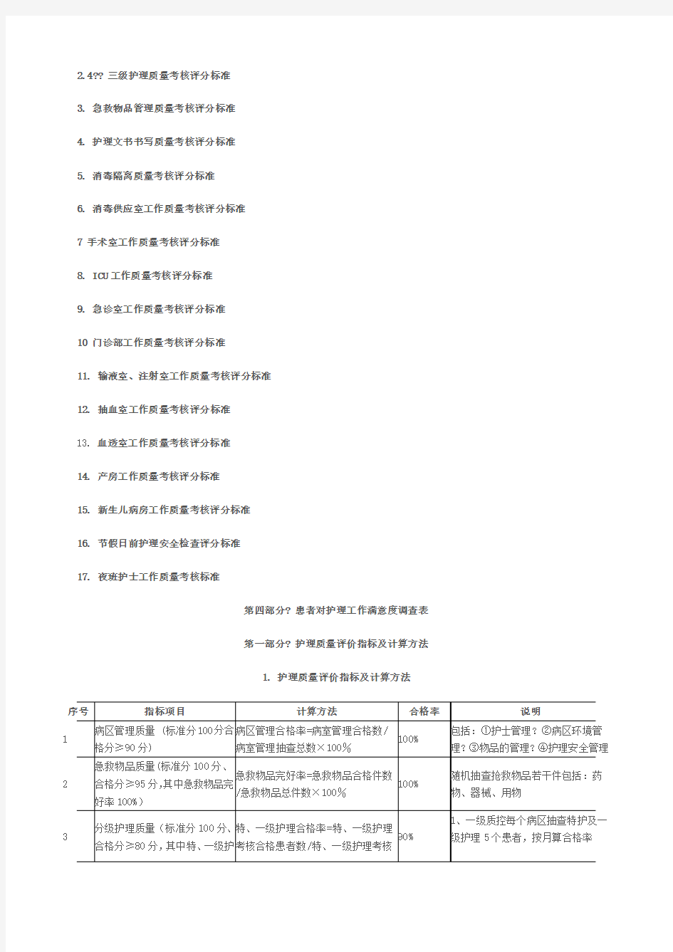 护理质量评价指标及计算方法