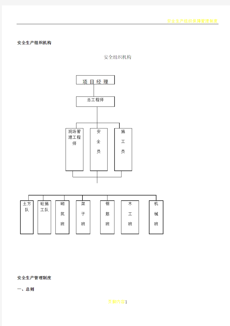 安全生产组织机构及管理制度