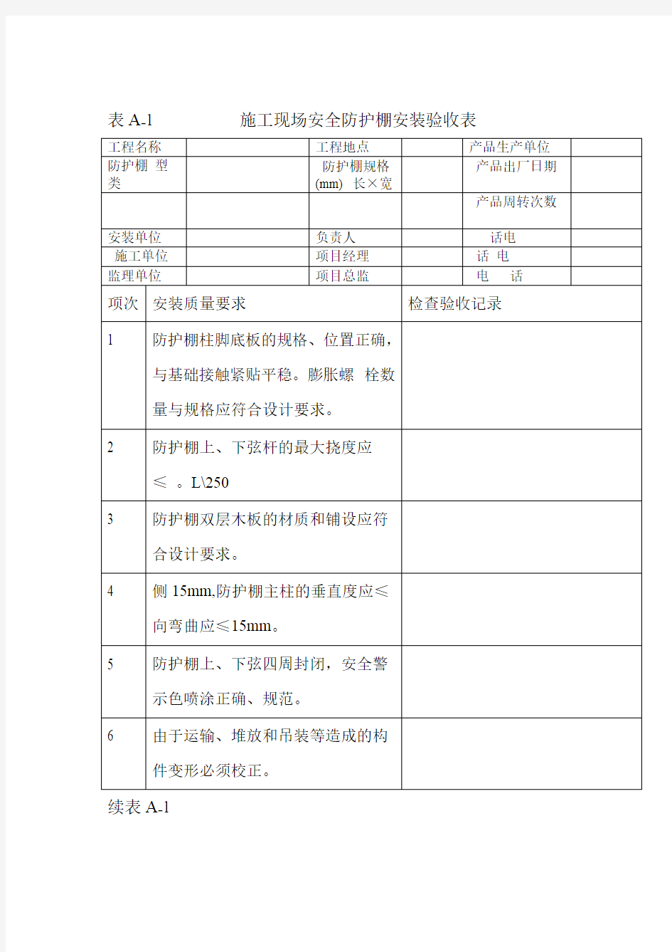 安全防护设施验收表