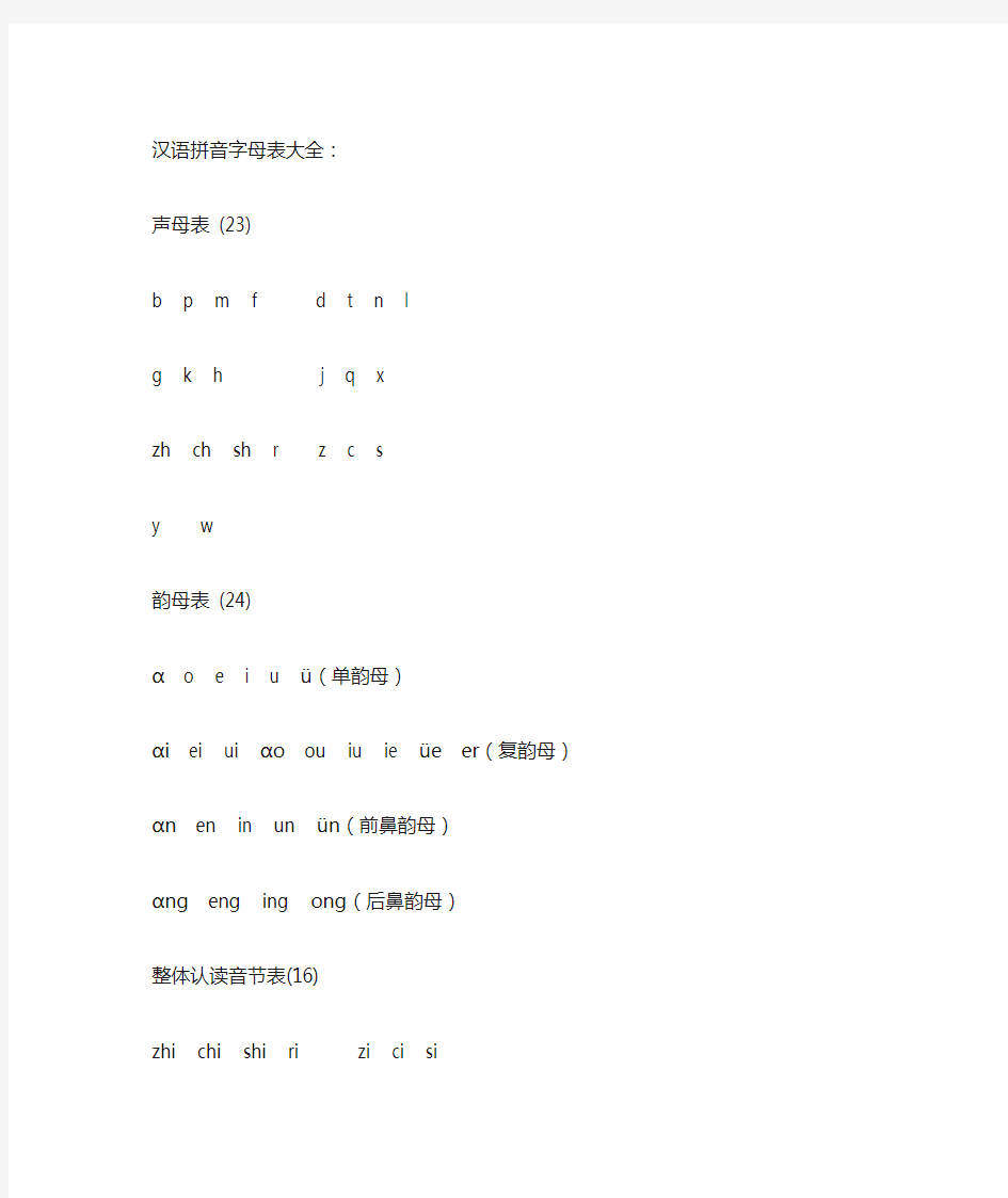 汉语拼音字母表大全