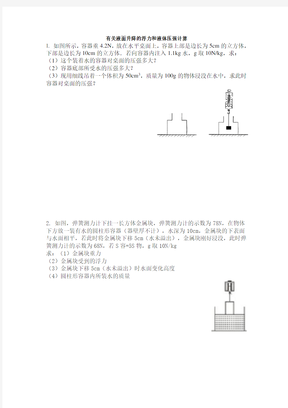 浮力典型液面变化