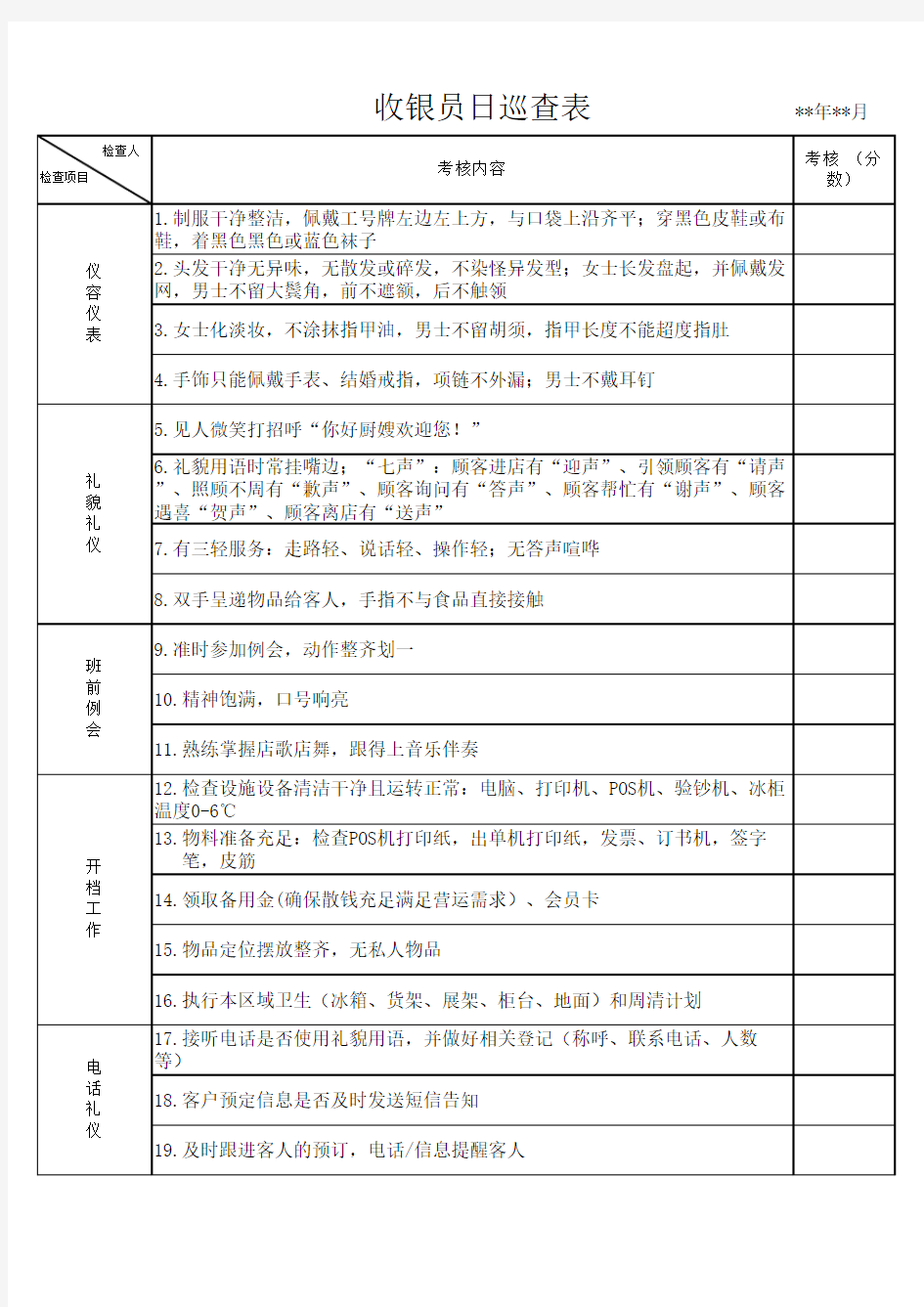 岗位绩效考核评估表