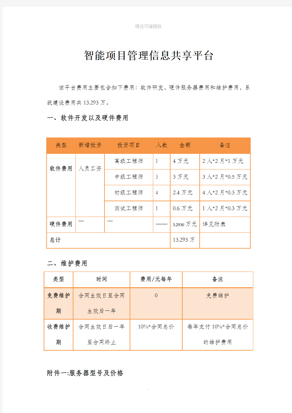 软件项目报价表-软件报价明细表