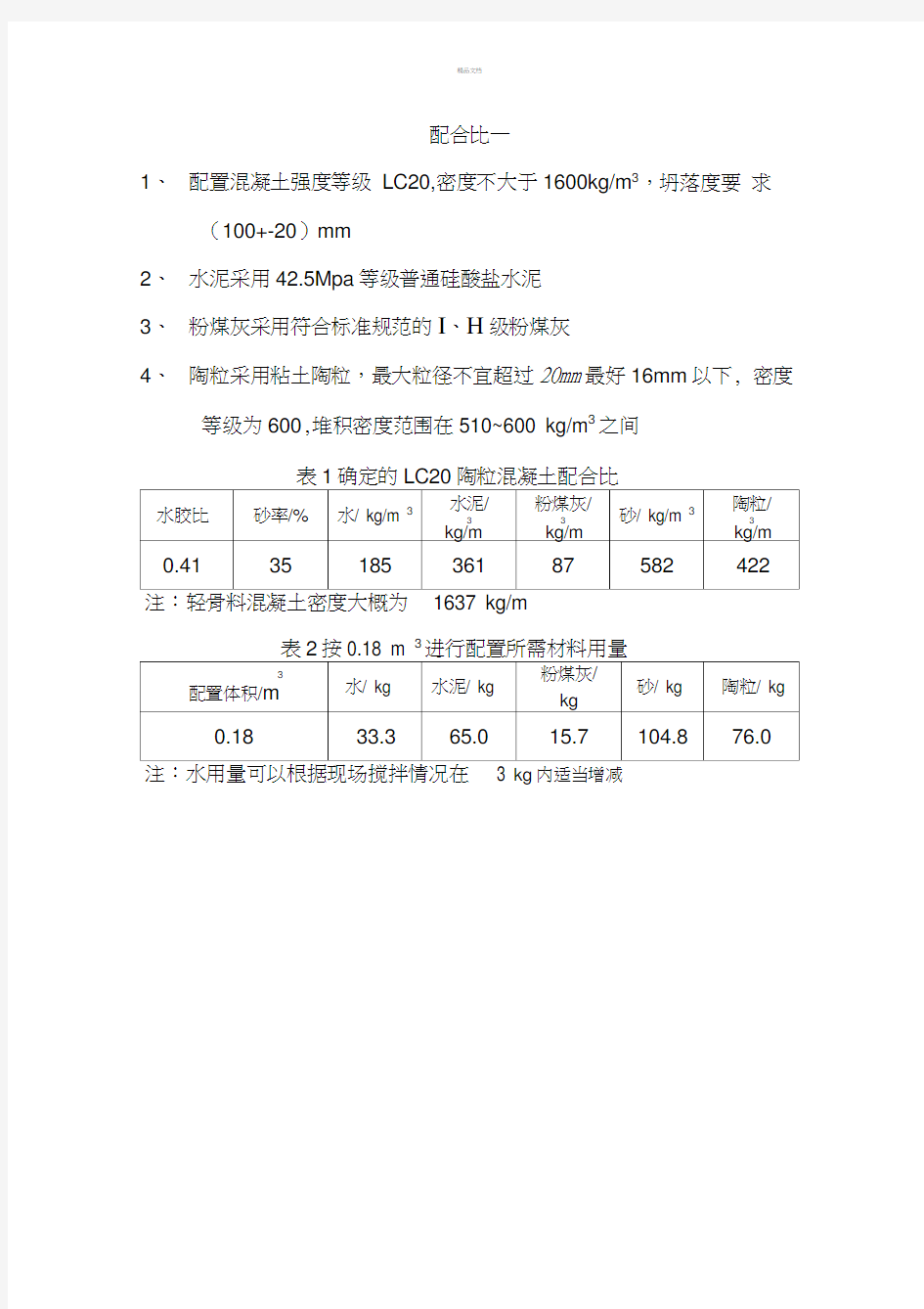 陶粒混凝土配合比