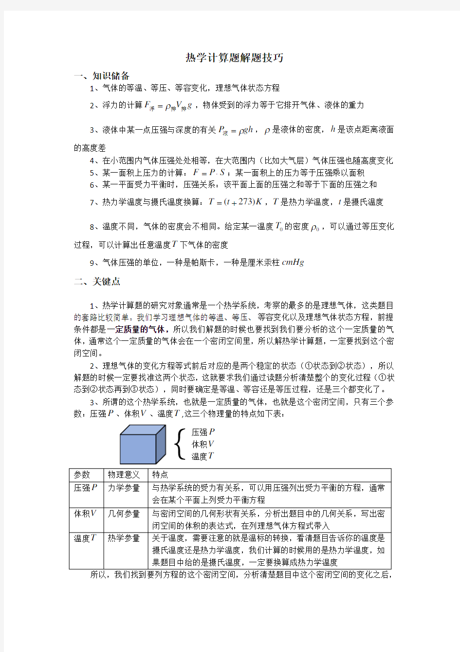 高中物理热学题解题思路