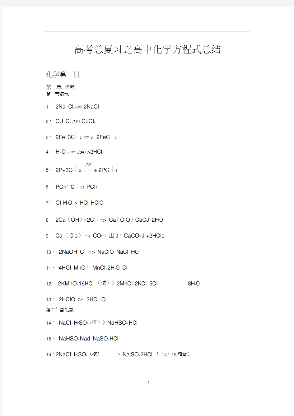 上海高中化学方程式[全].docx