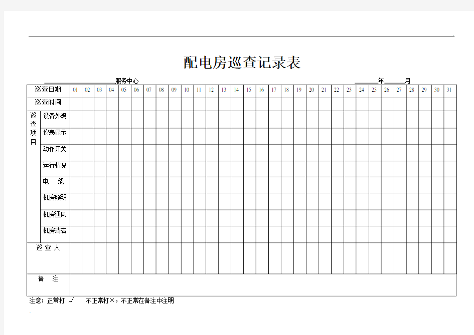 配电房巡查记录表格模板