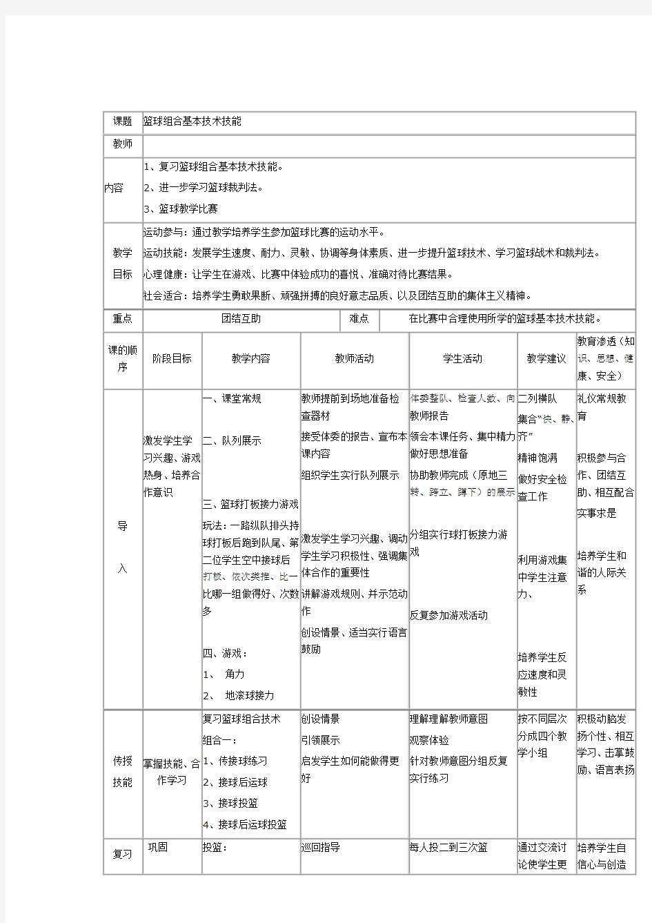 篮球组合基本技术技能