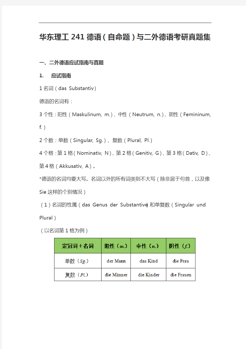 华东理工241德语(自命题)与二外德语考研真题集