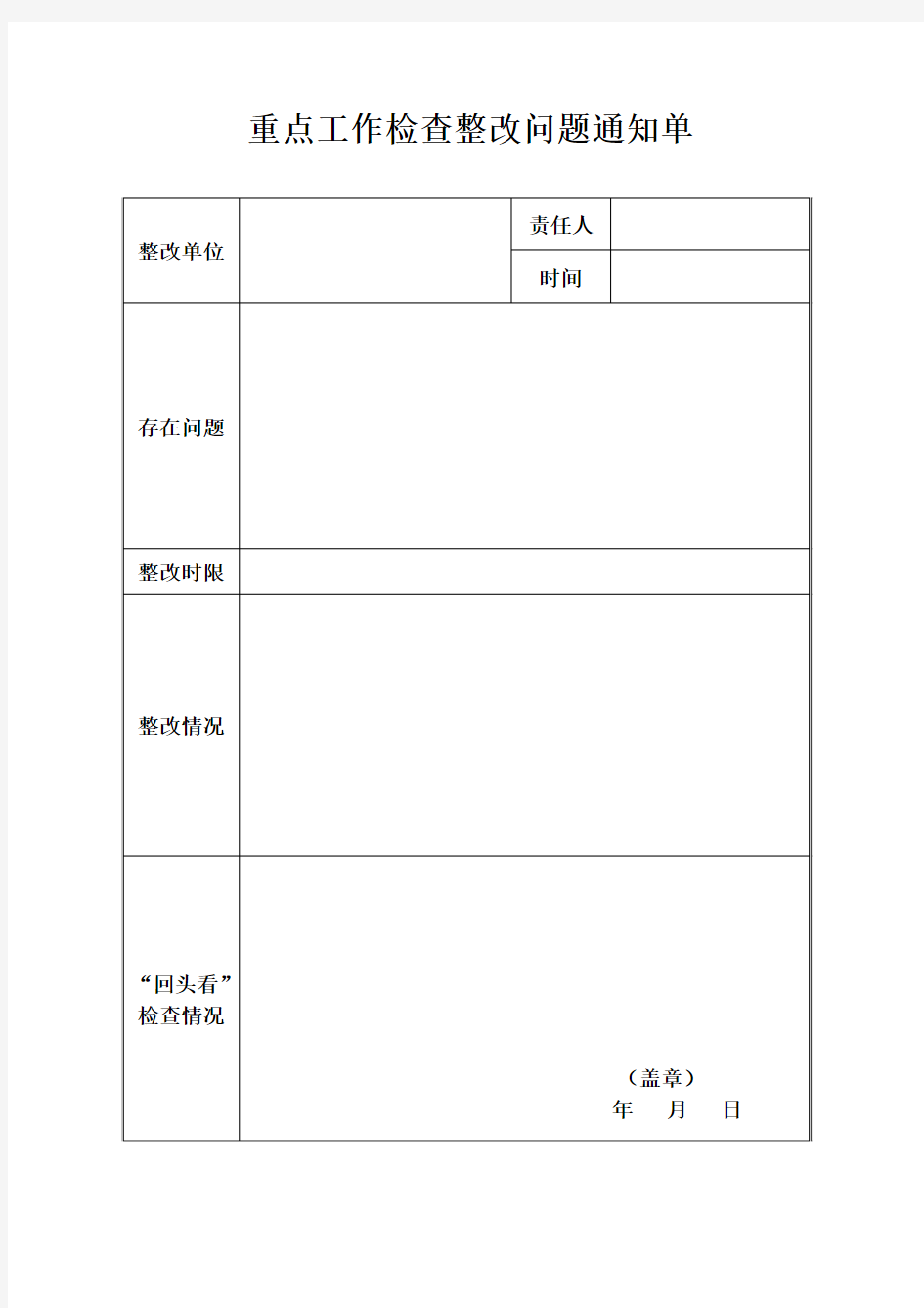 工作问题整改通知单