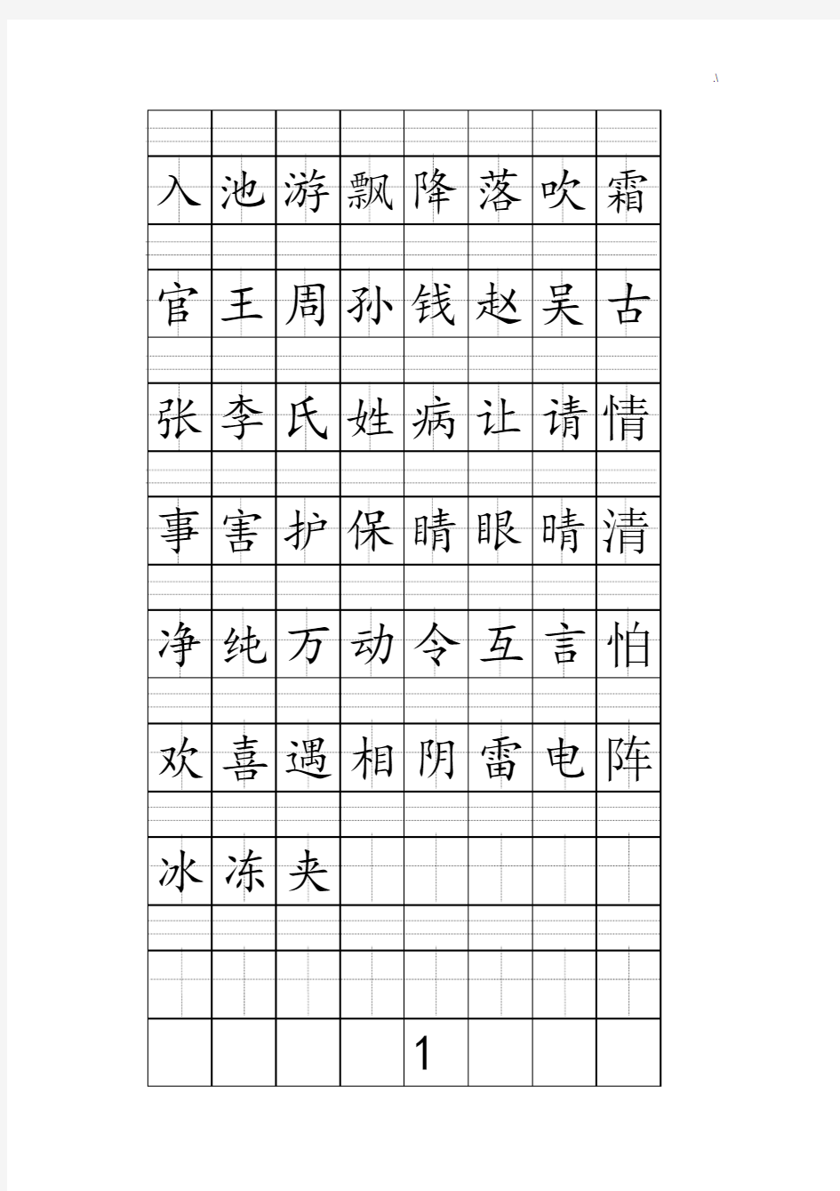 一年级下册注音版田字格生字表整理编辑