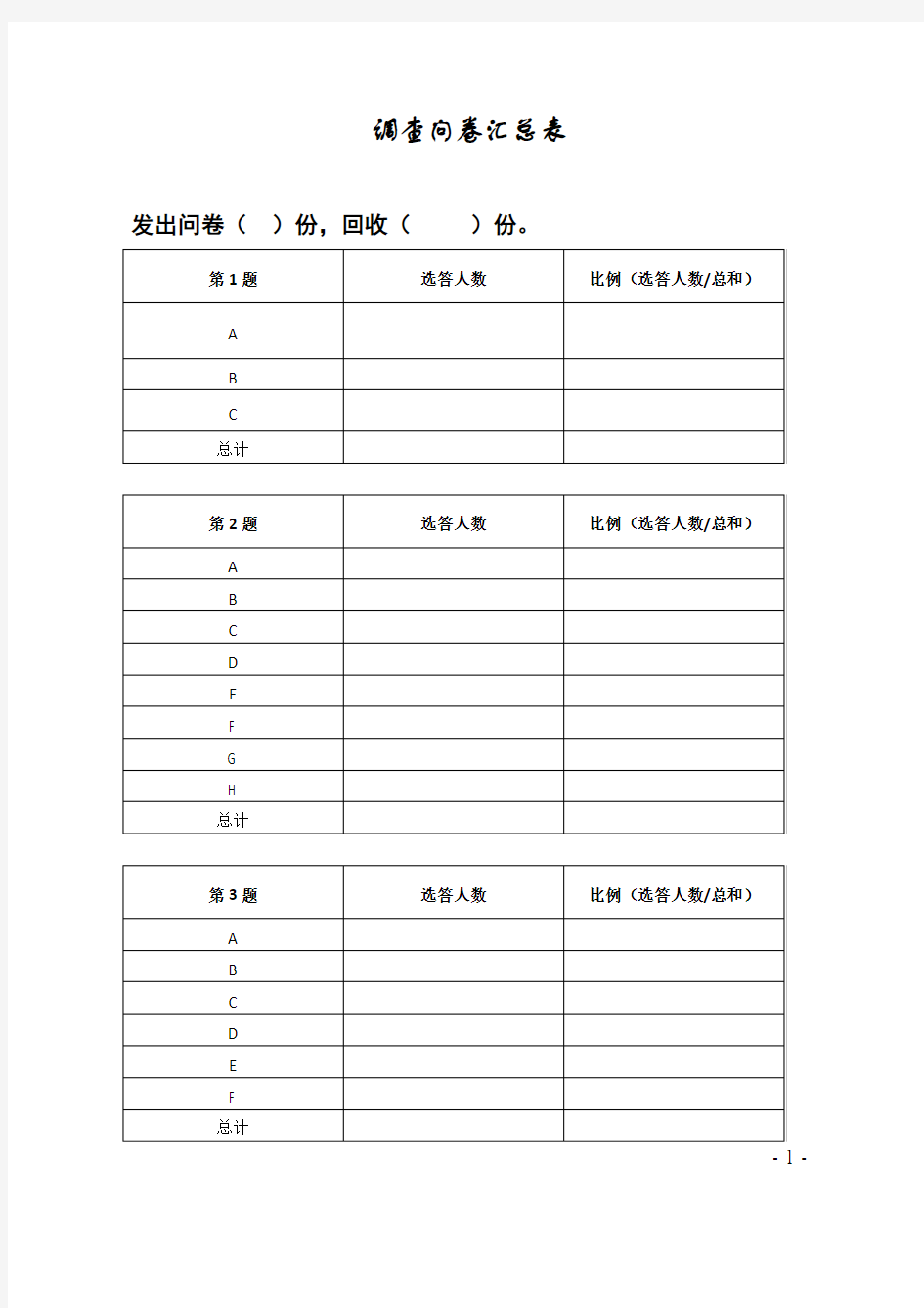 问卷调查统计汇总