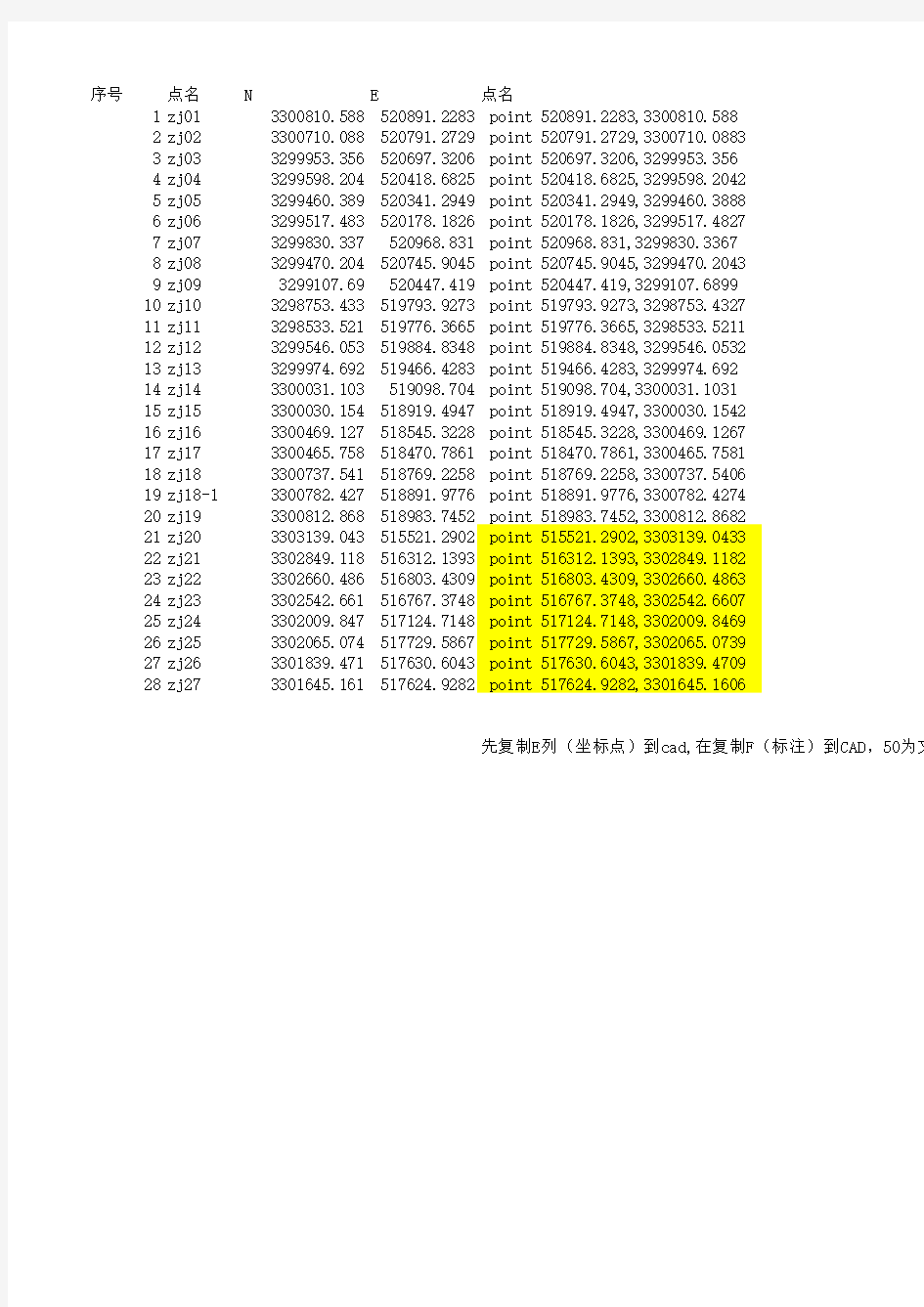 CAD坐标导入标准格式