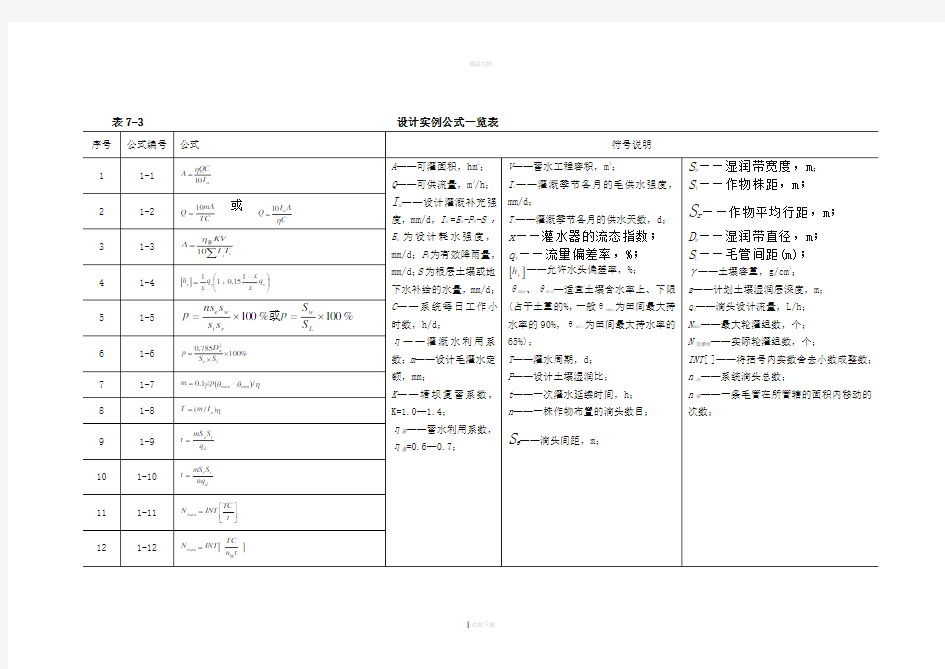 滴灌工程设计计算公式汇总