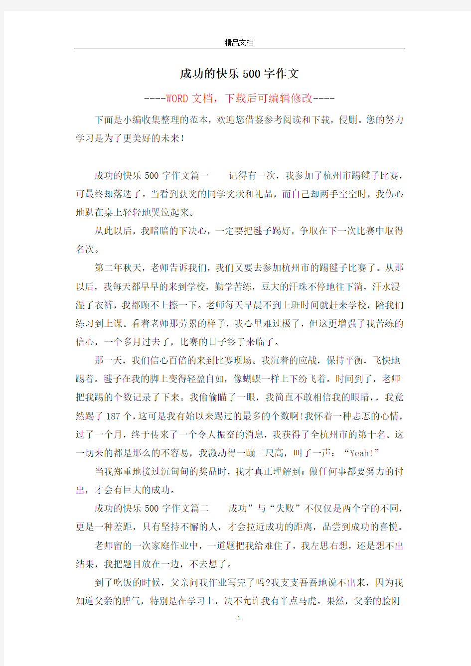 成功的快乐500字作文