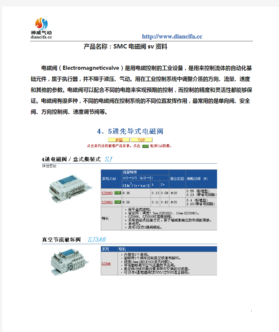 SMC电磁阀sv资料