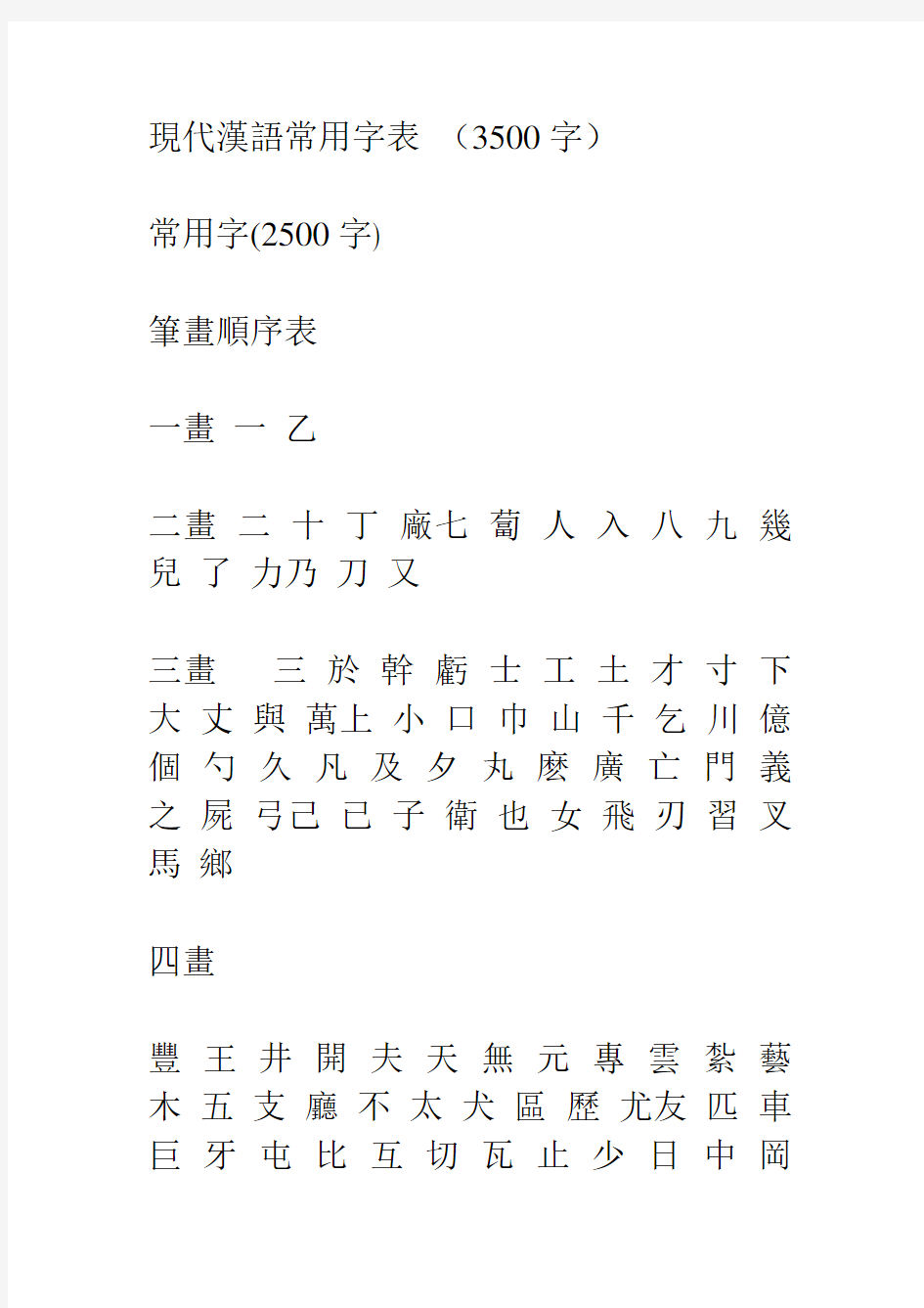 3500个常用汉字及繁体字表.