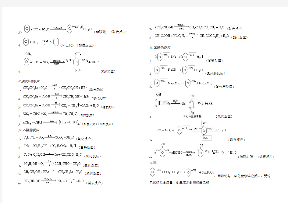 人教版高二化学选修五有机化学方程式