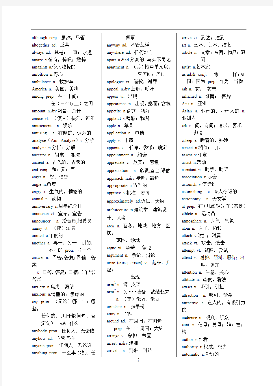2012年浙江高考英语词汇表(含新增词汇)