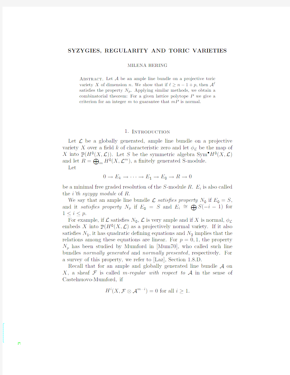 Syzygies, regularity and toric varieties